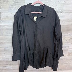 NWT We The Free People The One Oversized Ruffle Hem Top Black Large